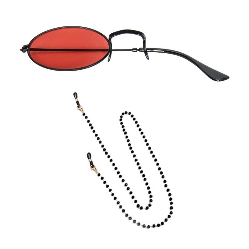 Monocular Glasses with Chain Devil Horns Hair Clips Monocle Sunglasses Alastor Costume Accessories for Halloween Cosplay F0S4