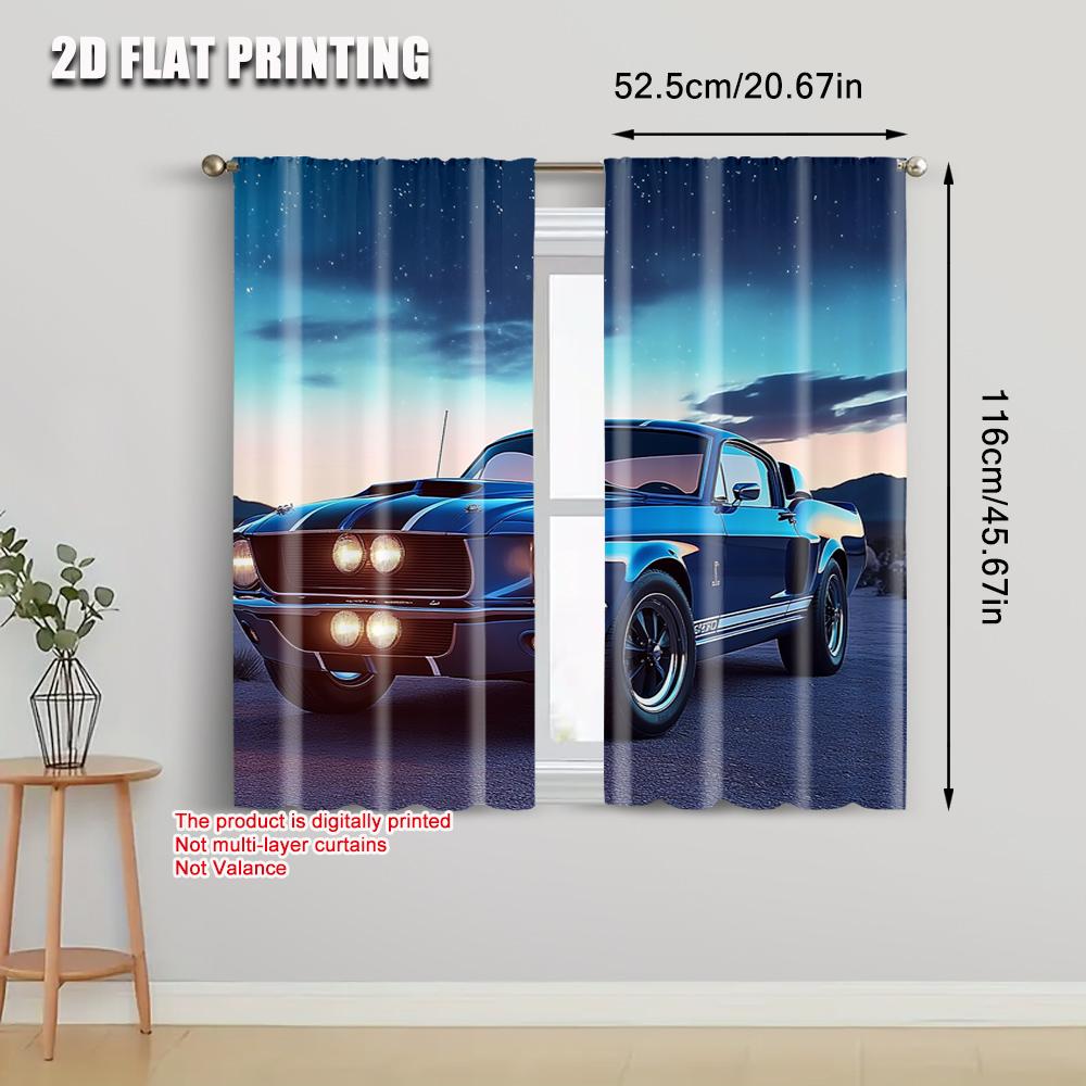 2pcs   Upscale Curtains 2D print Classic muscle car Polyester Easy Install (without rod) Thermal Insulation   and Room Darkening