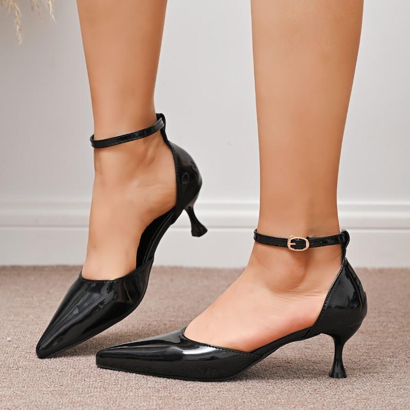 2025 Summer New Closed Toe Women's Sandals Concise Fashion Dress Buckle Strap Thin Heel Shoes Daily Plus Size Cover Heel Sandals