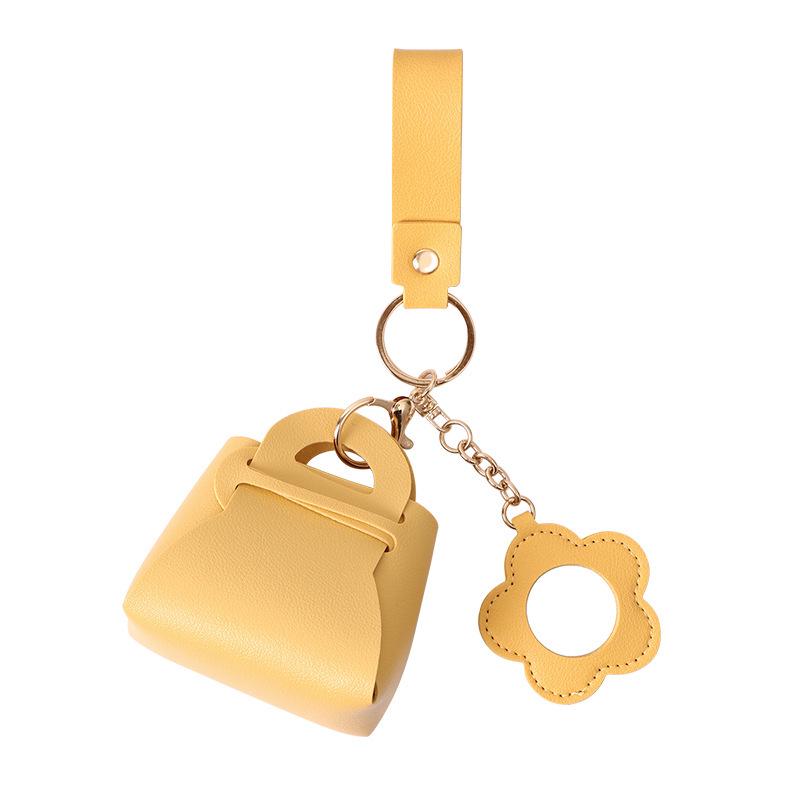 Schlüsselanhängertasche aus PU-Leder im koreanischen Stil: Einfarbiger Mini-Geldbeutel & Spiegel-Aufbewahrungsanhänger