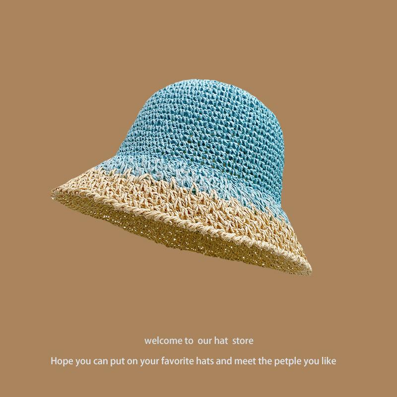 Hat Women's Spring and Summer Versatile Big Brim Straw Hat Summer Seaside Bucket Hat Face Small Sunscreen Hat Sun Hat