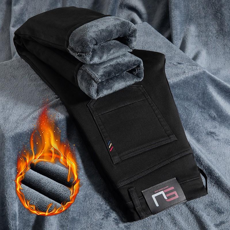 Jeans high-end pants autumn and winter elastic fleece straight-leg pants