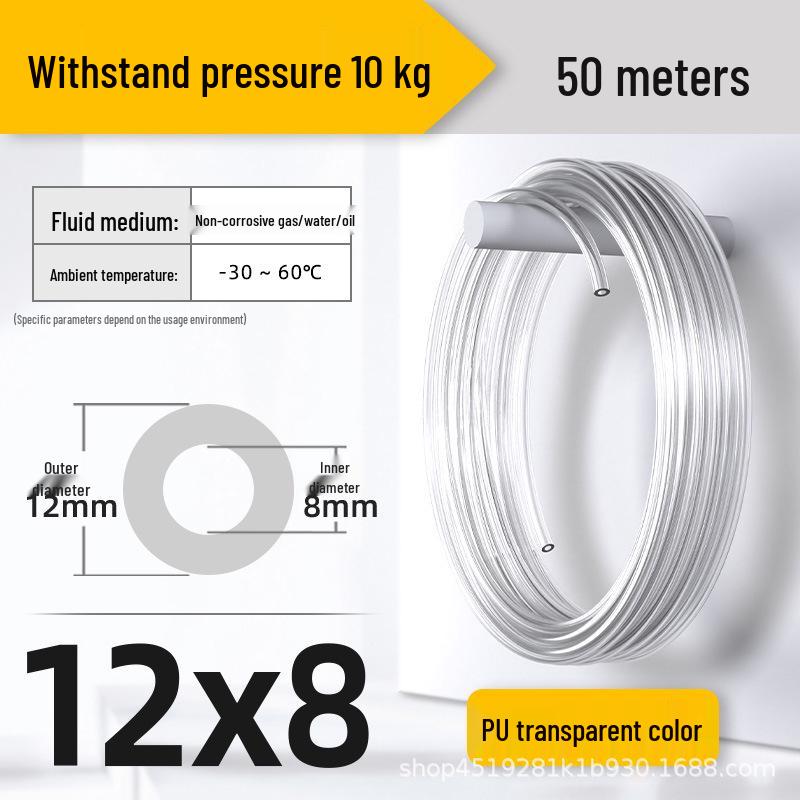 Zhuo Ji 8mm High-Pressure Transparent PU Air Hose for Air Compressors (Sizes: 4/6/10/12/14/16)