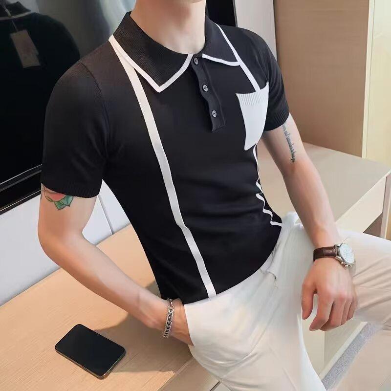 Lapel Short Sleeve Polo Shirt Men's Fashion Brand Summer T-shirt Korean Slim Fashion 2025 New All-Matching T-shirt Top