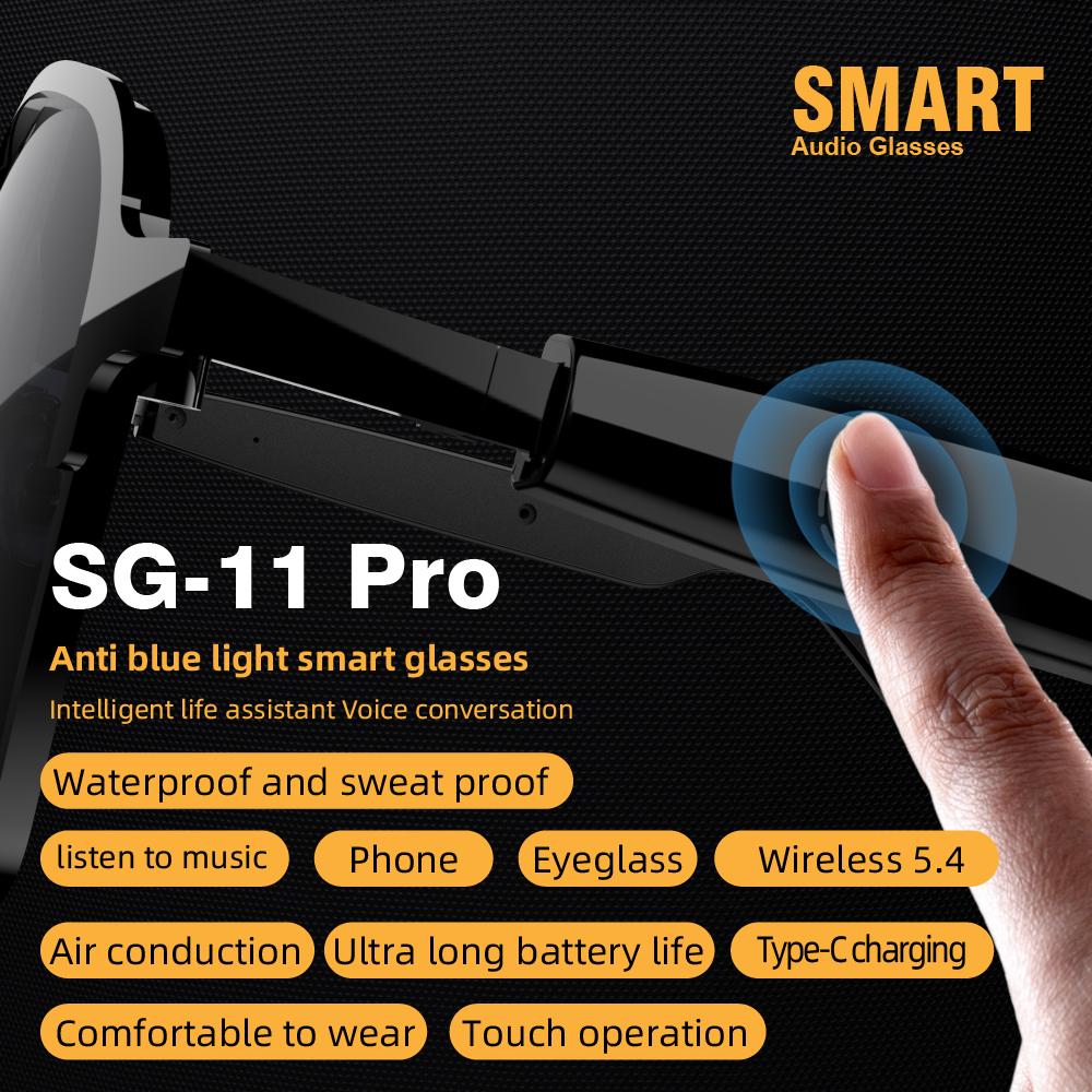 Gafas de Sol Inteligentes de Audio SG-11 Pro, Gafas de Conducción Ósea Bluetooth 5.4 con Protección UV Anti Luz Azul Sonido HIFI