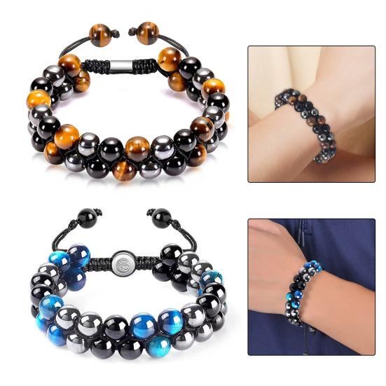 

Браслет из бисера, регулируемый двухслойный браслет из бисера, тройная защита, эластичная веревка, подарки на удачу