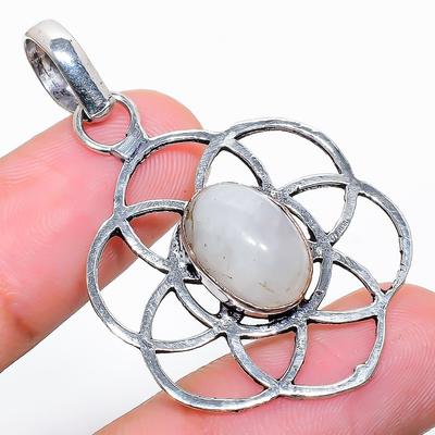 Natural Rainbow Moonstone Gemstone 925 Sterling Silver Pendant 1.85" I6n09