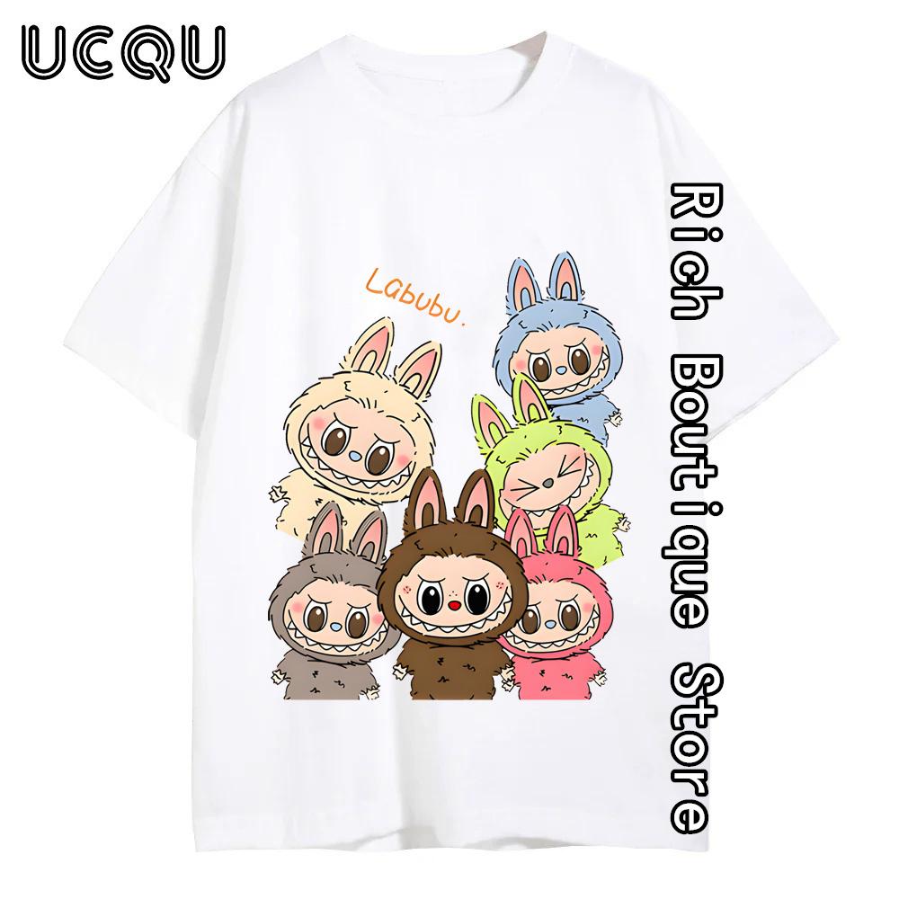 

Мультяшная футболка с принтом Lububu Женская Летняя Мода Хлопковые Топы Футболки Харадзюку Одежда с Коротким Рукавом Y2K Повседневный Уличный Наряд 160