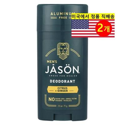 Déodorant pour homme Jason Natural sans aluminium parfum Agrumes + Gingembre, 2 pièces