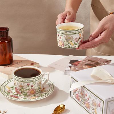 Light Luxury High Appearance Level Floral Ceramic Coffee Cup and Plate Gift Box Set  Housewarming Gift  Retro Style Afternoon Tea Ceremony