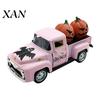 Pick-up Truck Alloy Figurine Halloween Figurine, Holding Pumpkin Vintage Car Statue, Miniature Model Vehicle Ornament for Holiday Party Table