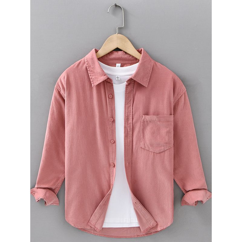 Spring and Autumn Japanese Style Vintage Long Sleeve Shirt Men Pure Cotton Corduroy Casual Shirt Pink Loose Easiest for Match New Arrival