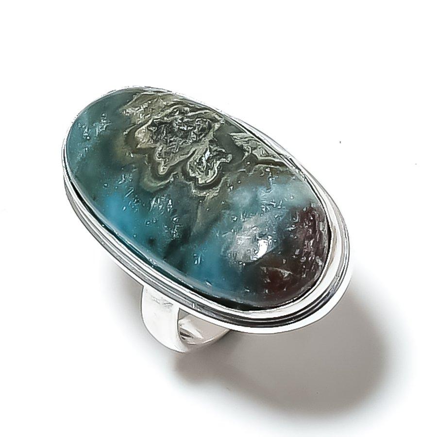 Caribbean Larimar Handmade 925 Sterling Silver Jewelry Ring Size 8 f9R48