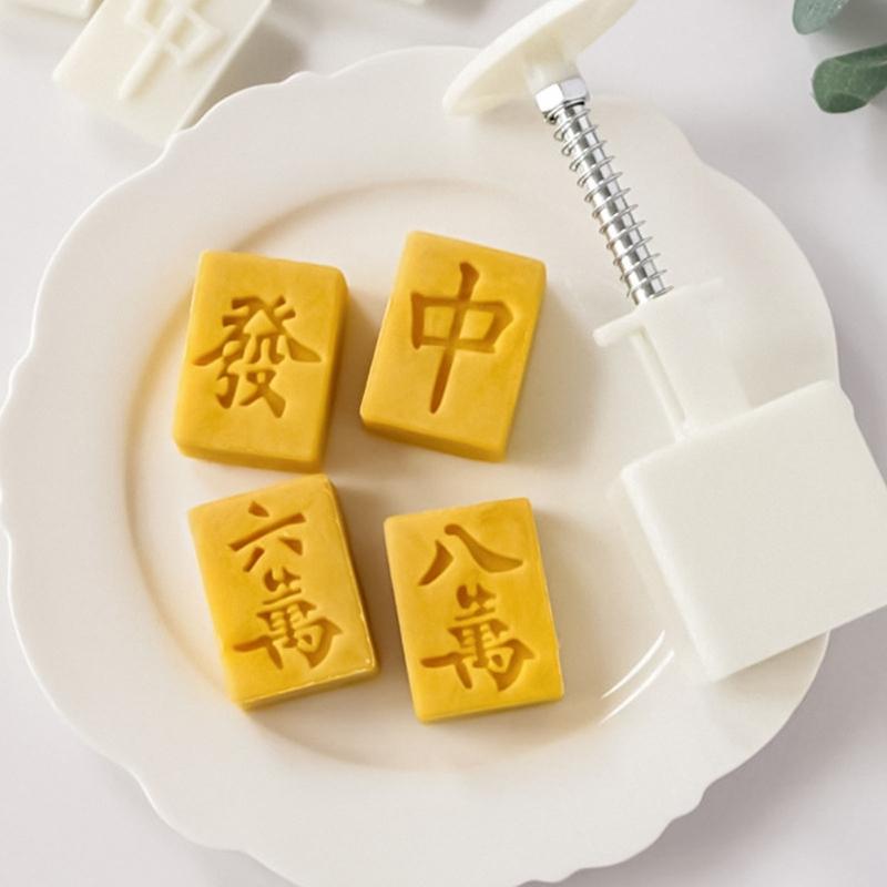 Plastic Mooncake Stamps Mahjong Shaped DIY Mooncake Mold Festival Hand Press Mooncake Cutters Pastry Decorating Gadget