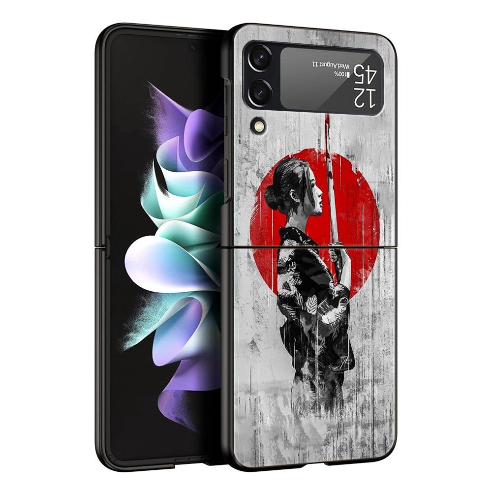 Japanese Bushido Samurai Phone Case For Samsung Galaxy Z Flip3 Flip4 Flip5 Case Shell For Z Flip 3 4 5 6 7 Hard Folding Cover