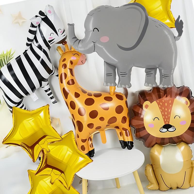 8pcs Jungle Wildlife Balloon Set 4pcs Animal Balloon (Zebra, Elephant, Giraffe, Lion) Jungle Theme Birthday Shower Decoration