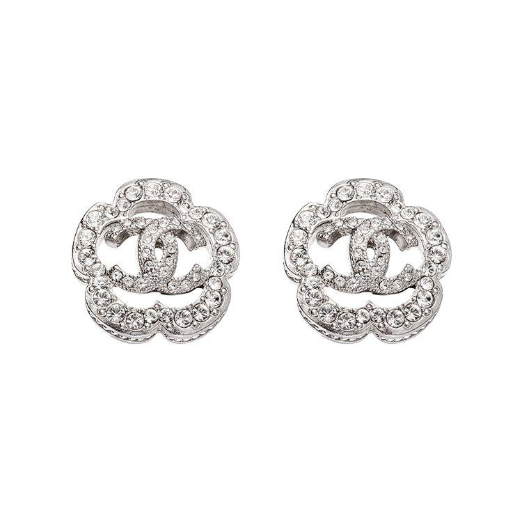 

Chanel Classic Camellia Metal Rhinestone Earrings Women earrings AB3522-B02595-N6403 Box+Padding Board,Silver