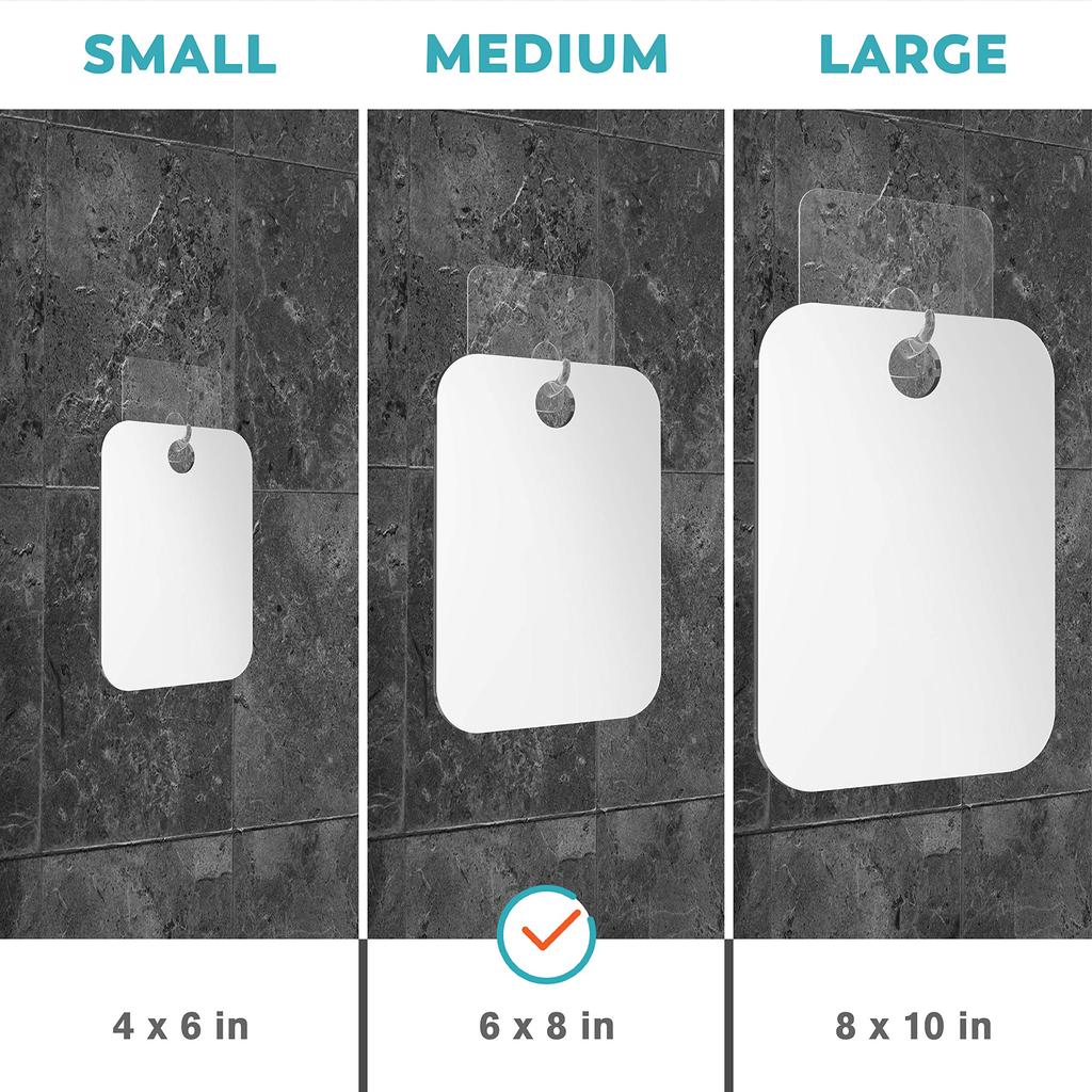HONEYBULL Fogless Shower Mirror for Shaving Acrylic Mirror with Razor Wall Flat Design for Steam Medium 6x8 Inches – Anti-Fog Holder, No-Drill Mount,