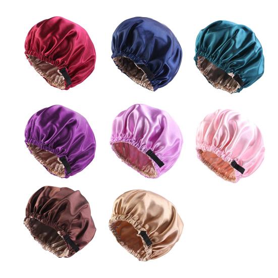 Women Sleeping Cap Satin Hair Bonnet Adjustable Elastic Wrap Sleep Hat Double Layer Hair Care Sleeping Cap for Curly Long Hair