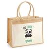 Sac de plage - PLANETEE - Jute avec poche Yoan Pas Touche Panda - Coton réutilisable - Imprimé en France - Grande contenance
