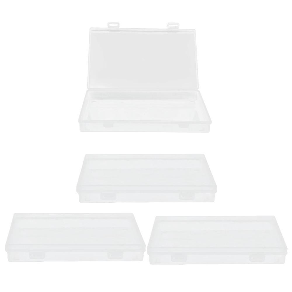 4pcs Flap Lid Transparent Plastic Box Transparent Storage Container  Office Supplies