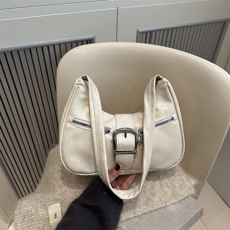 

2024 Зимняя Корейская Мода Шикарная Простая Сумка-полумесяц подмышку на плечо белый
