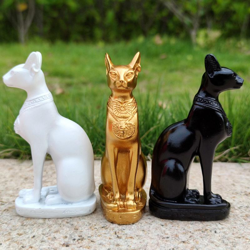 Egyptian Cat God Gold Decor Bastet Statue Commemorate Shaped Ornament Tabletop Resin Craft Desktop Adornment Sand Goddess