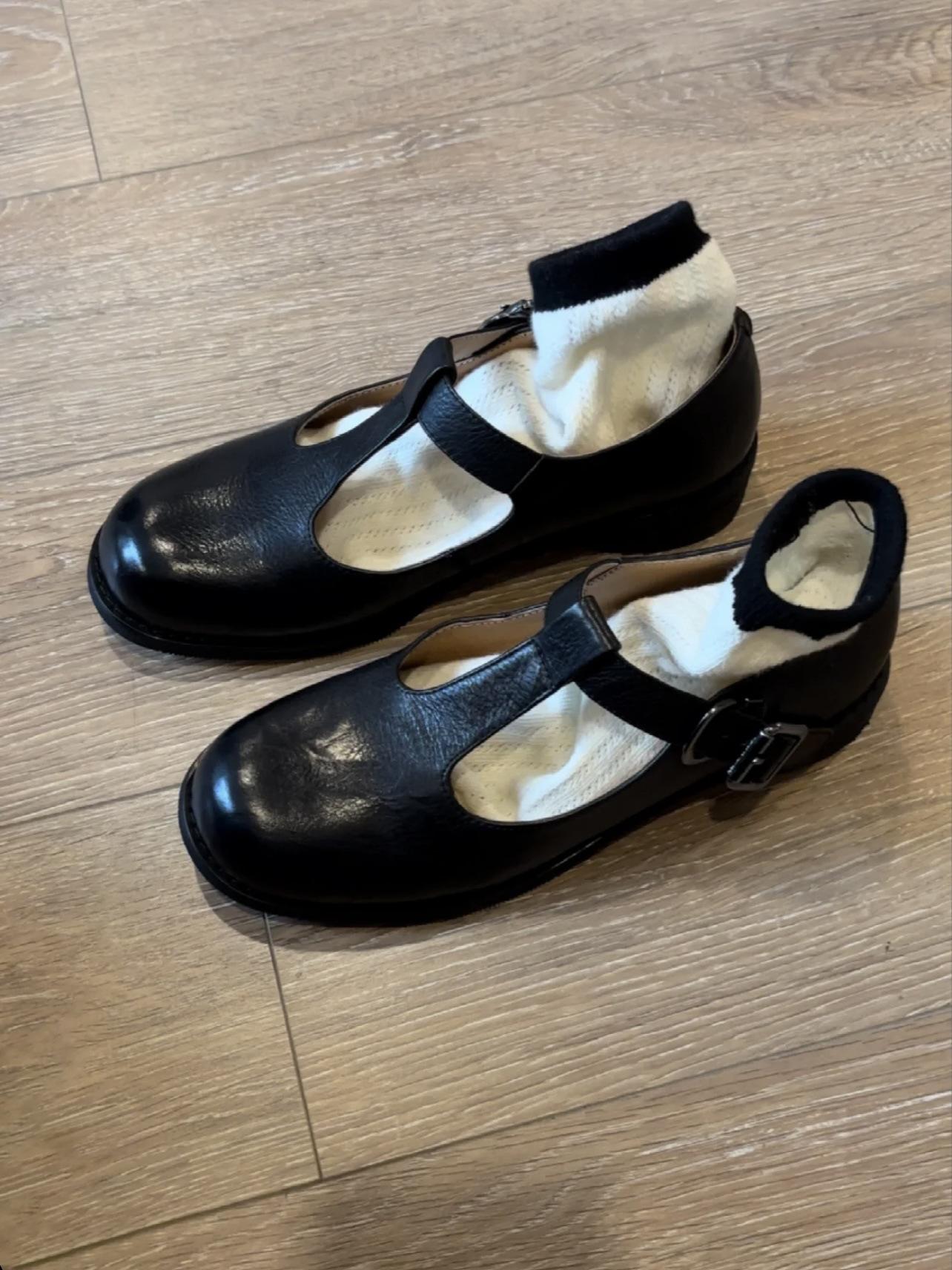 

Cowhide version~ New Japanese round head Mary Jane shoes women s retro T-buckle belt casual single shoes versatile small leather shoes women 40