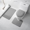3Pcs Minimalist Style Plush Bathroom Floor Mat Set Non-slip Soft Doormat Water Absorbent for Bath Entry