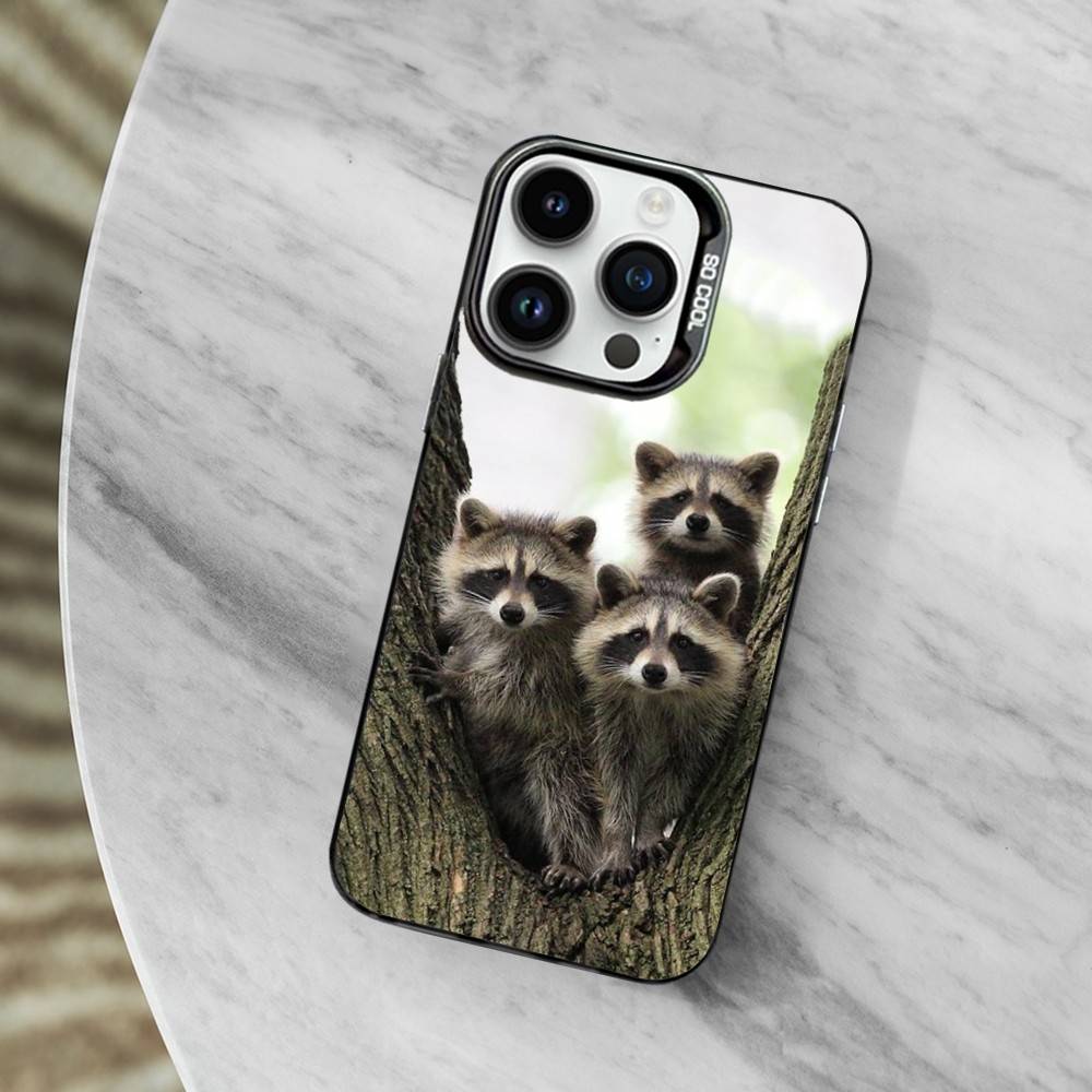 

Raccoon Cute Animal Phone Case For iPhone 11,12,13,16,14,15,Mini,Pro,XS,MAX Black Matte Shockproof Cover iPhone16promax