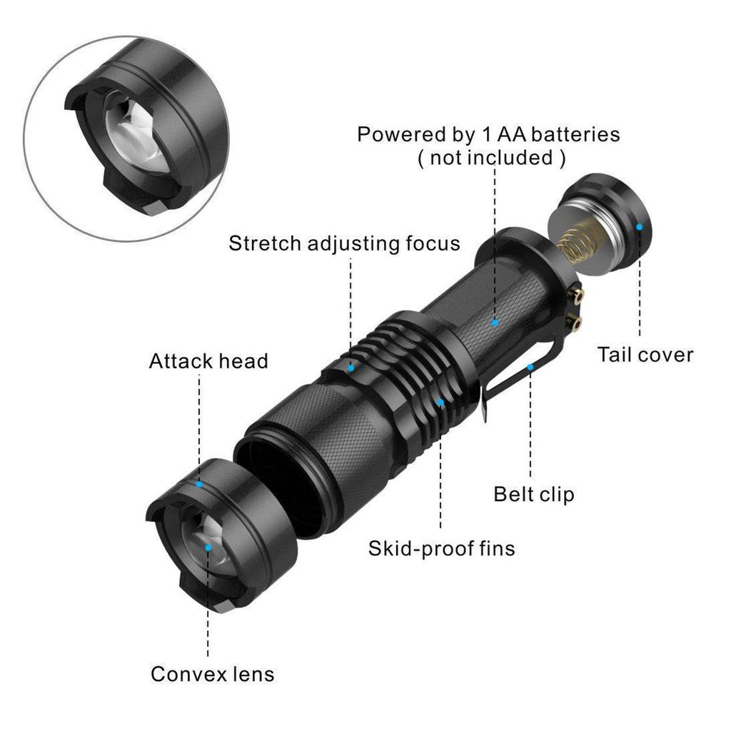 Bright Aluminum Alloy LED Zoom Mini Flashlight - Outdoor Strong Light SK68