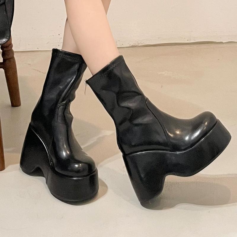 High Heels Ankle Women's Boots Wedges Designer Platform Shoes  Goth Walking Chelsea Boots New Leather Elegant Ladies Boots