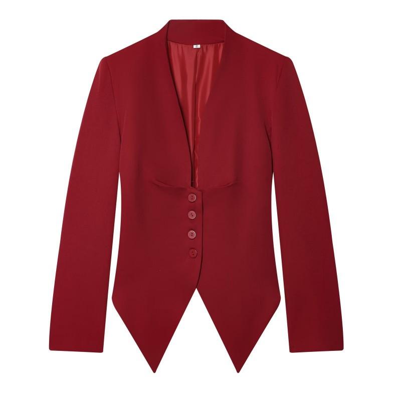 Womens Single-Breasted V-Neck Long Sleeve Blouse Pleated Chest Mid-Length Casual Blazer 2026 Fall