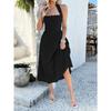 Women Vacation Style Solid Color High Waist Sleeveless Hanging Neck Long Dresses