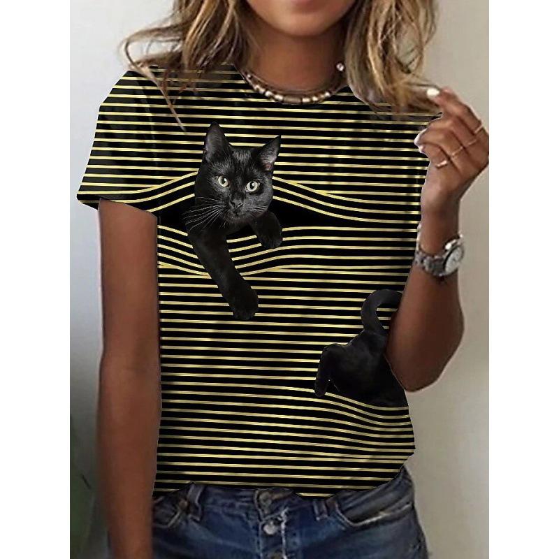 Damen Rundhals Tier Serie 3D Digital bedrucktes Kurzarm T-Shirt