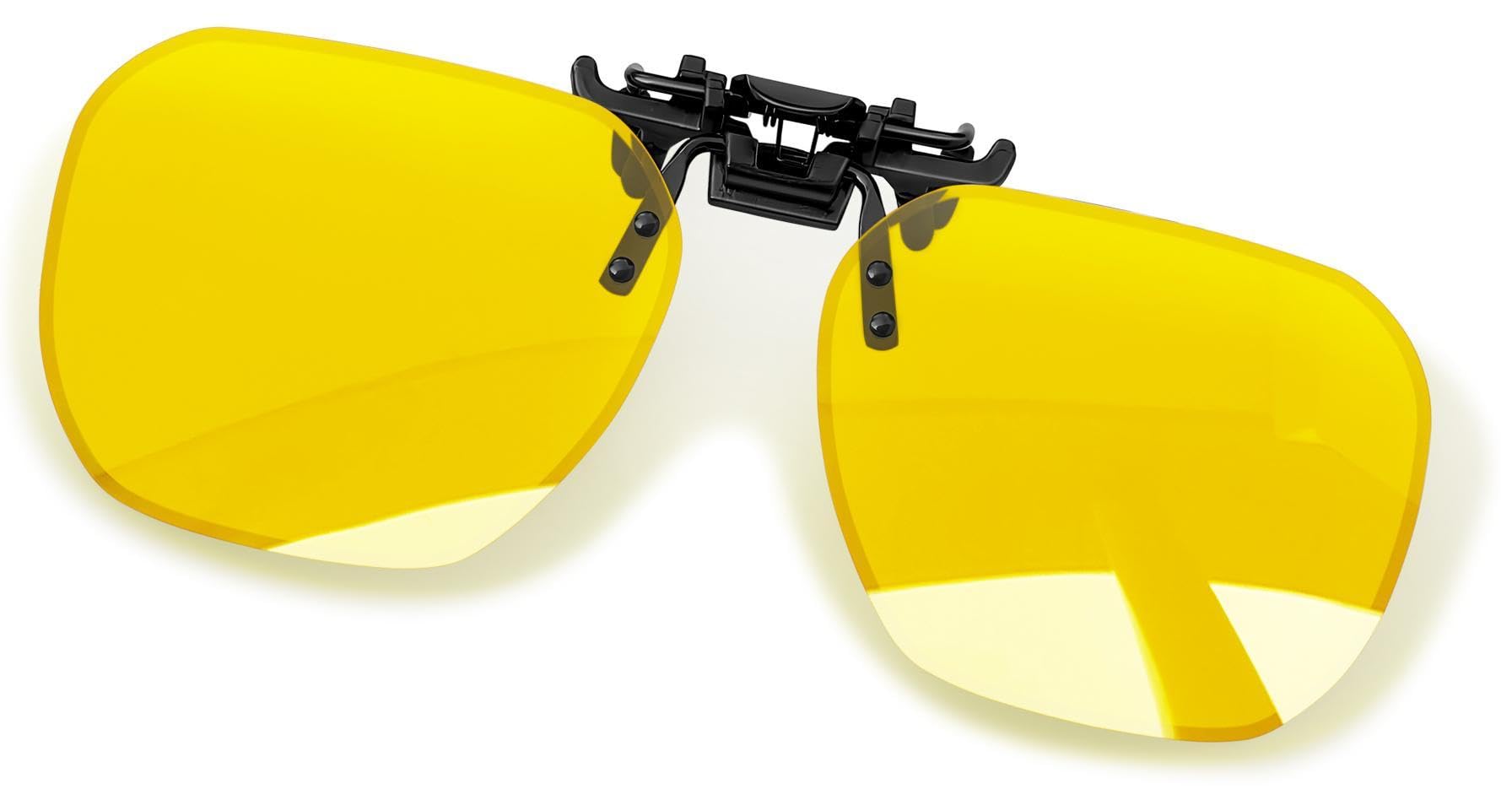 

KANASTAL Clip-on Night Driving Sunglasses with Flip-Up Clip, Fits Over Eyeglasses, Yellow Lenses, UV Protection, Ultra Lightweight, for Men and