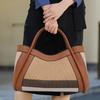 Striped Textured Fabric Tote Handbag Faux Leather Edge Splicing Wide Handle Ladies Daily Commuter Large Shoulder Bag