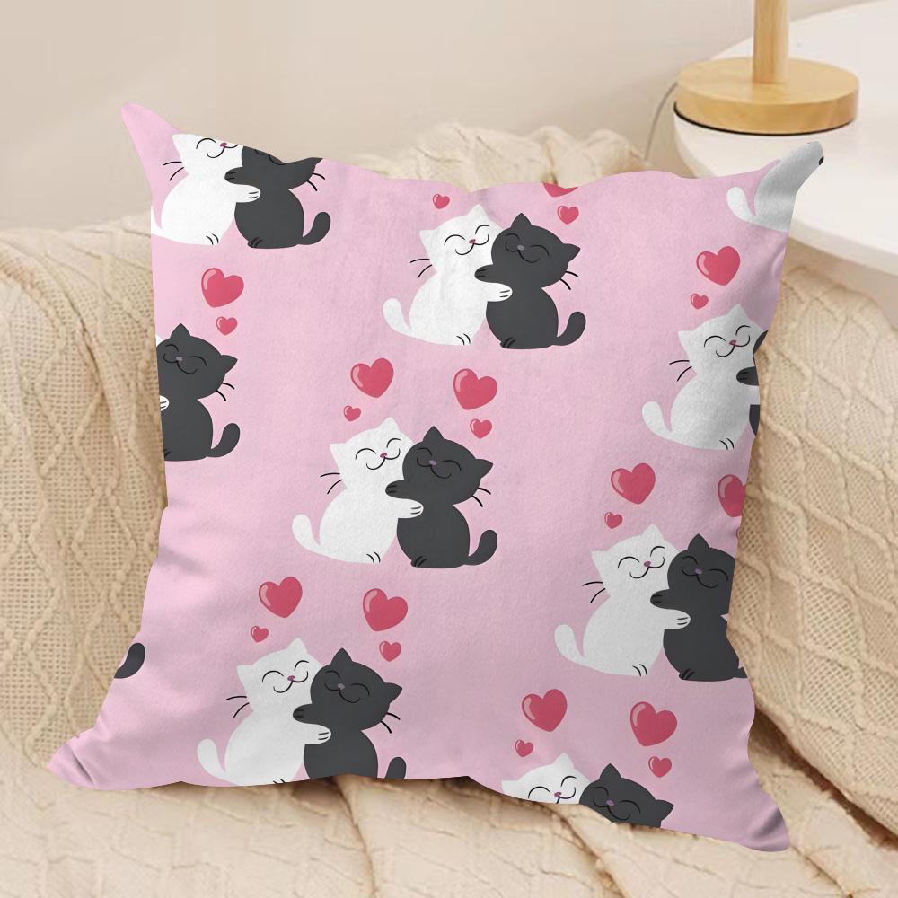 Cute Cat Cushion Cover Soft Plush Fabric DoubleSided Printed Sofa Cushion Cover for All Seasons Home Decor Gift