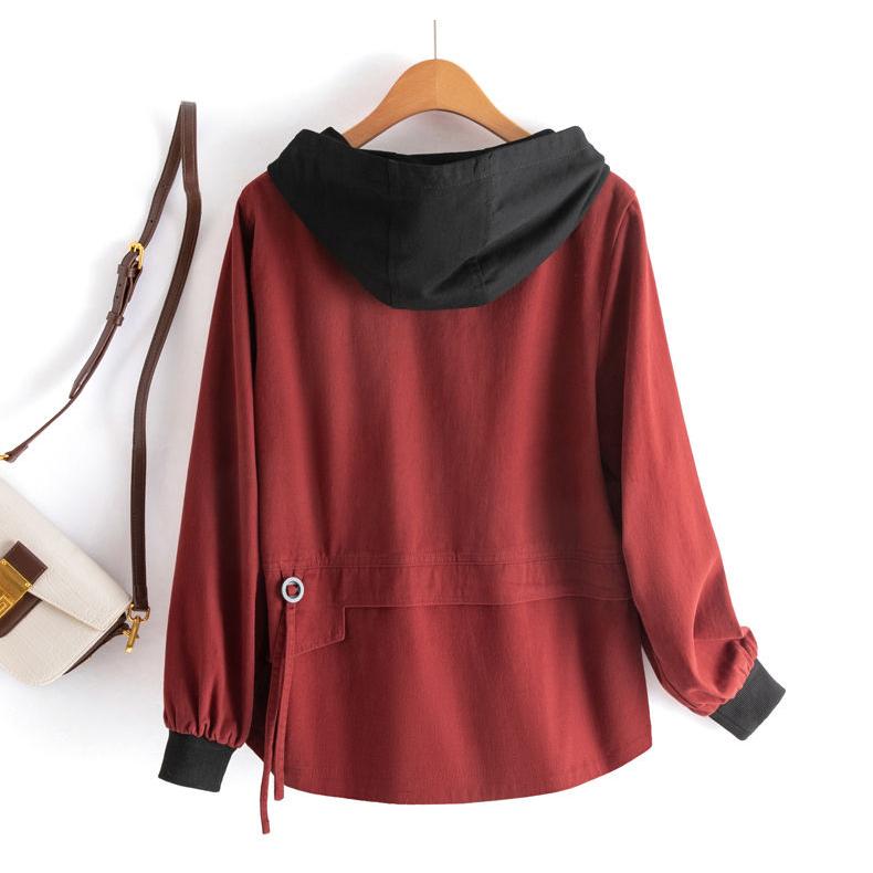 Damska kurtka z kapturem i zamkiem błyskawicznym na wiosnę i jesień w dużych rozmiarach