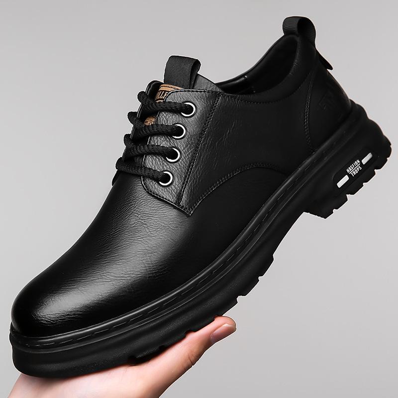 Men s shoes spring new business casual low-top Martin men s leather shoes genuine leather retro tooling big head shoes 37 чёрный