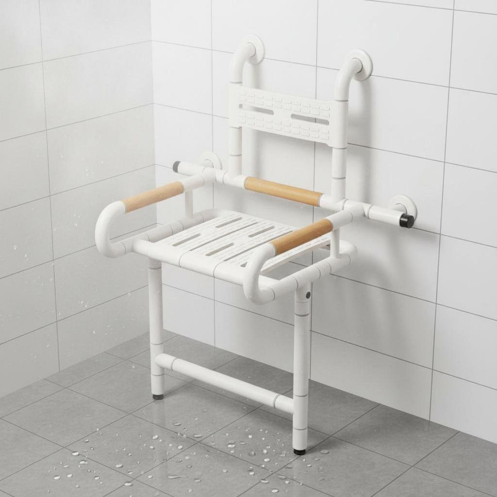 Wall-Attached Shower Chair Space Saving Folding Bath Seat Easy To Clean