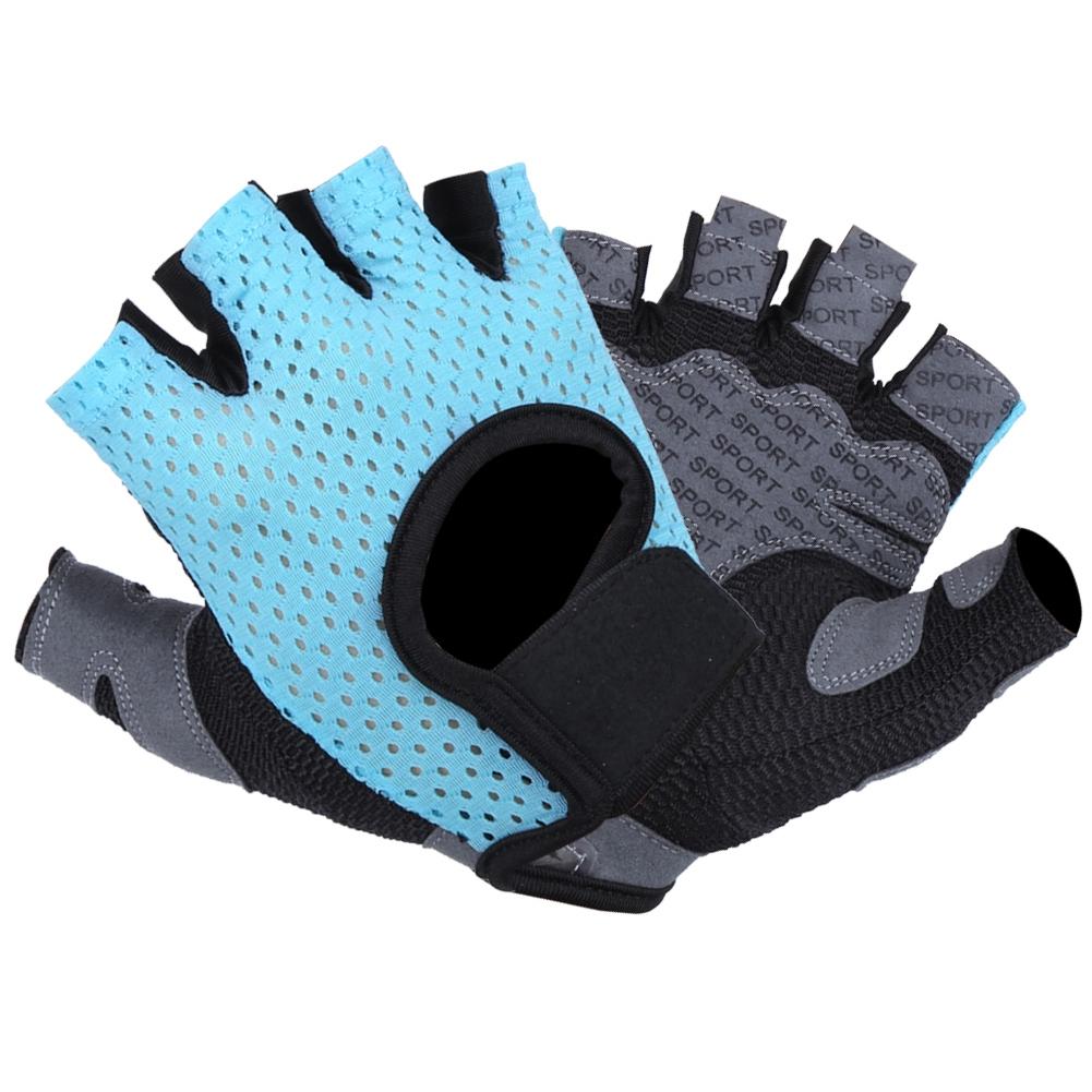 Fitness Exercise Gloves Anti Skid Breathable Sports Training Half Finger Gloves for Yoga Blue(L )