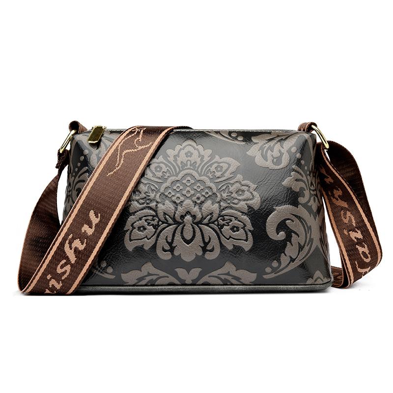Luxury Retro Floral Embossed Leather Crossbody Bag for Women – Fashion Shoulder Bag with Wide Strap, Casual Daily & Travel Handbag
