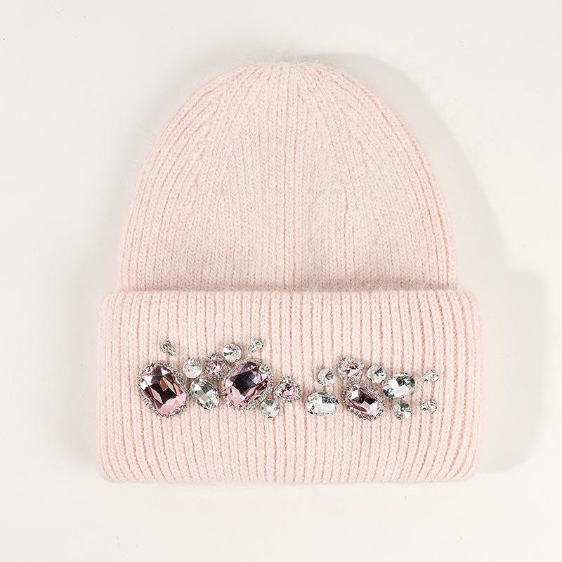 Hat Women's autumn and winter rabbit fur knitted hat Versatile masonry women's group Angola rabbit fur pullover hat Thickened warm hat