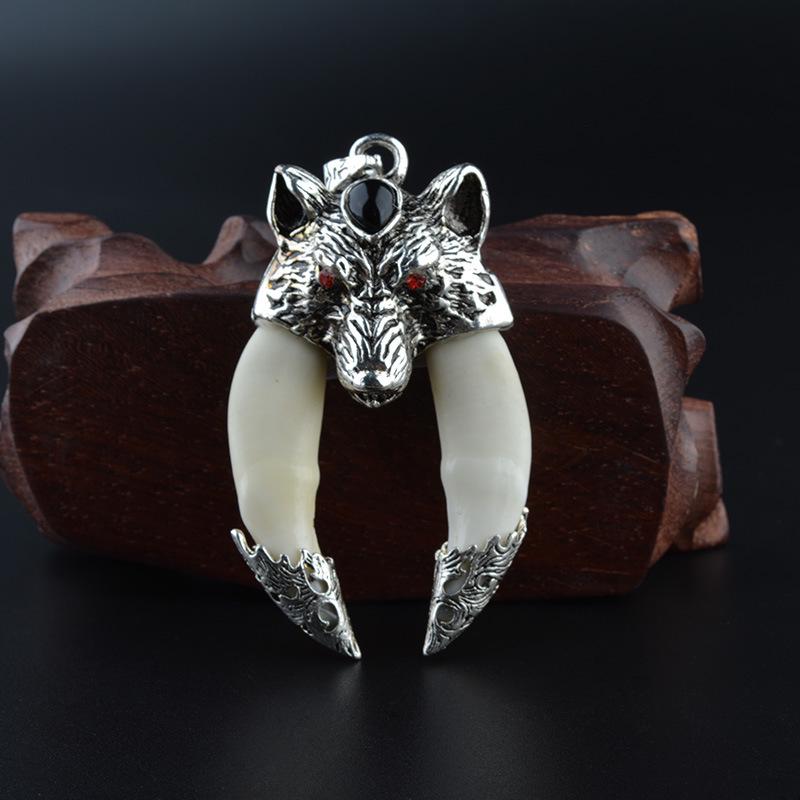 Sterling Silver Wolf Tooth Pendant Necklace: Real Wolf Dog Tooth Tip, Men's & Women's Retro Tibetan Silver Long Necklace.