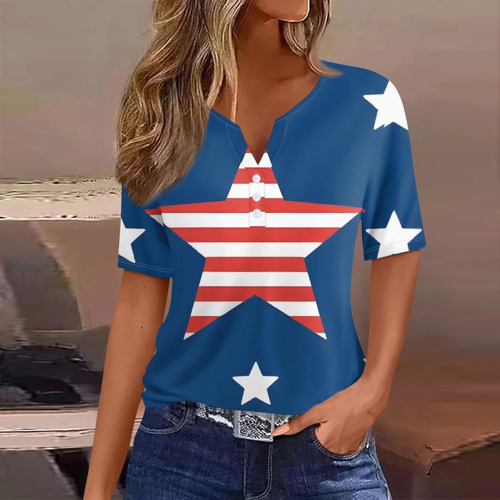 Women's T Shirt Tee Print Button Short Sleeve Daily Weekend Fashion Basic V- Neck Regular Top