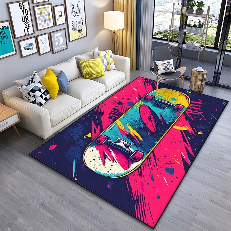 Drawing Ideas Colorful Skateboard Patter Carpet for Living Room Bedroom Bedside Bathroom Floor Mat Area Rug Sofa Mat Home Decor
