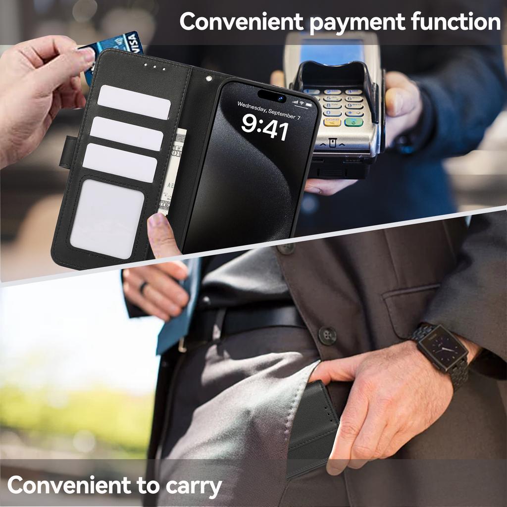 For iPhone 16 Case RFID Blocking Card Slots Leather Stand Phone Cover