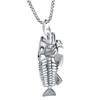 Fish Bone Fish Skeleton Pendant Surfer Chain Necklace Gold Black Unisex Jewellery