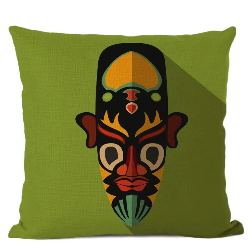 African Ethnic Tribe Totem Linen Cushion Cover Symbol Colorful Mask Printed Gallery Art Decor Pillow Case Fundas De Cojin